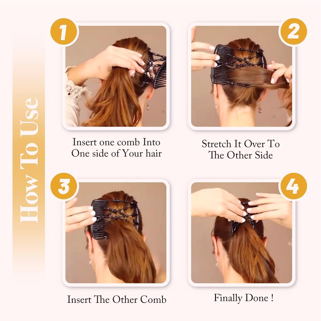 SANNIDHI Hair Magic Comb Clip Double Beaded Beads Elasticity Hairpin Stretchy Hair Combs For Women Hair Accessories SANNIDHI Hair Magic Comb Clip Double Beaded Beads Elasticity Hairpin Stretchy Hair Combs For Women Hair Accessories
